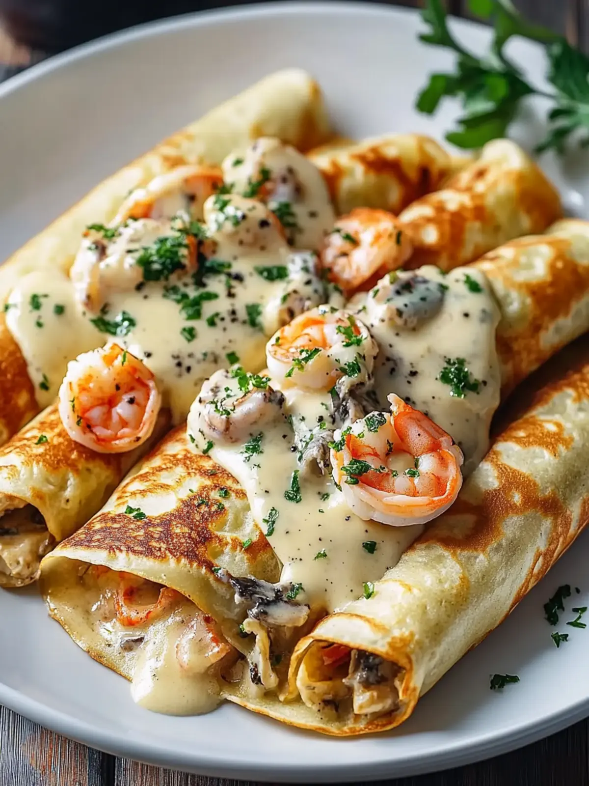 Indulge in Seafood Crepes with Creamy B chamel Sauce 4 Seafood Crepes with B chamel Sauce