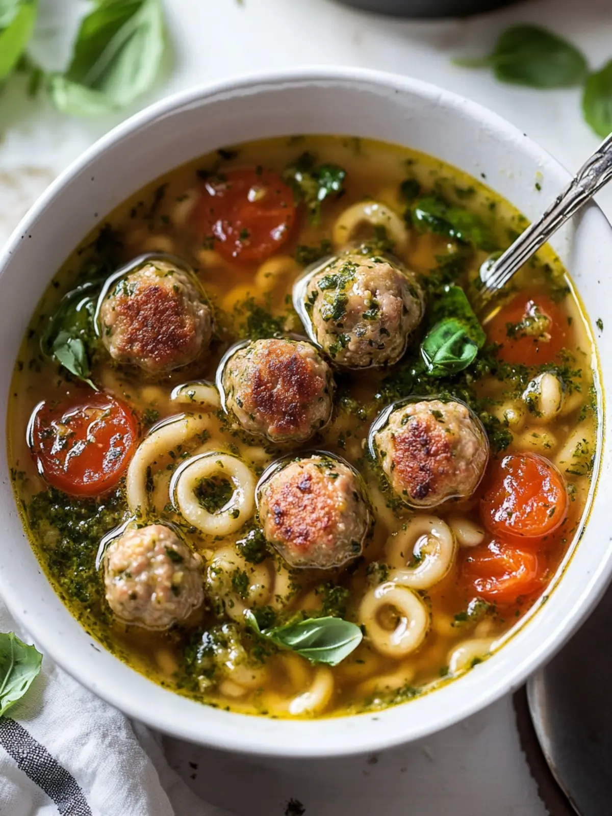 Delight in Summer Pesto Mini Meatball Soup Bliss 2 Summer Pesto Mini Meatball Soup