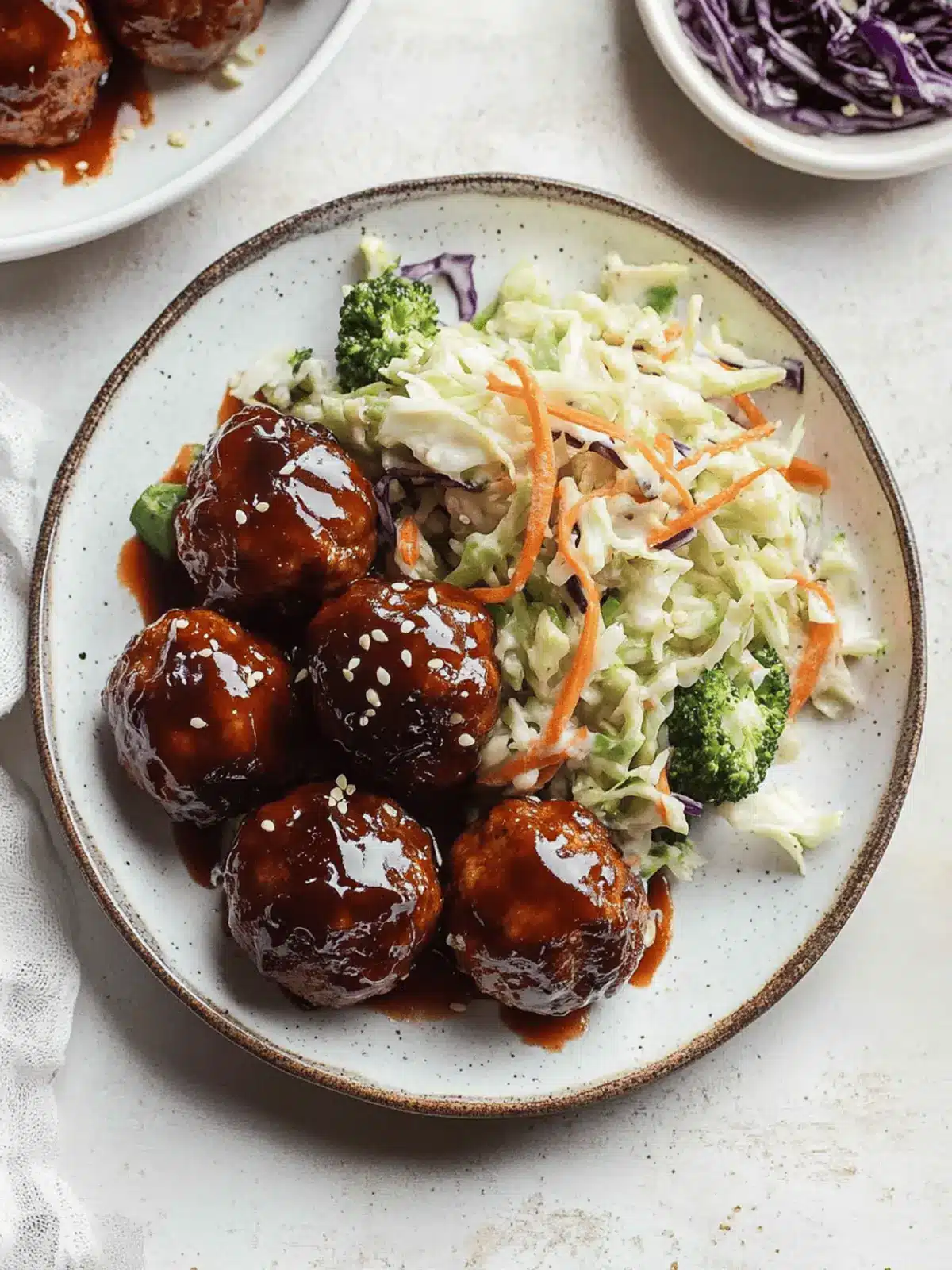 Sticky BBQ Chicken Meatballs with Broccoli Slaw for Dinner Bliss 3 Sticky BBQ Chicken Meatballs with Broccoli Slaw