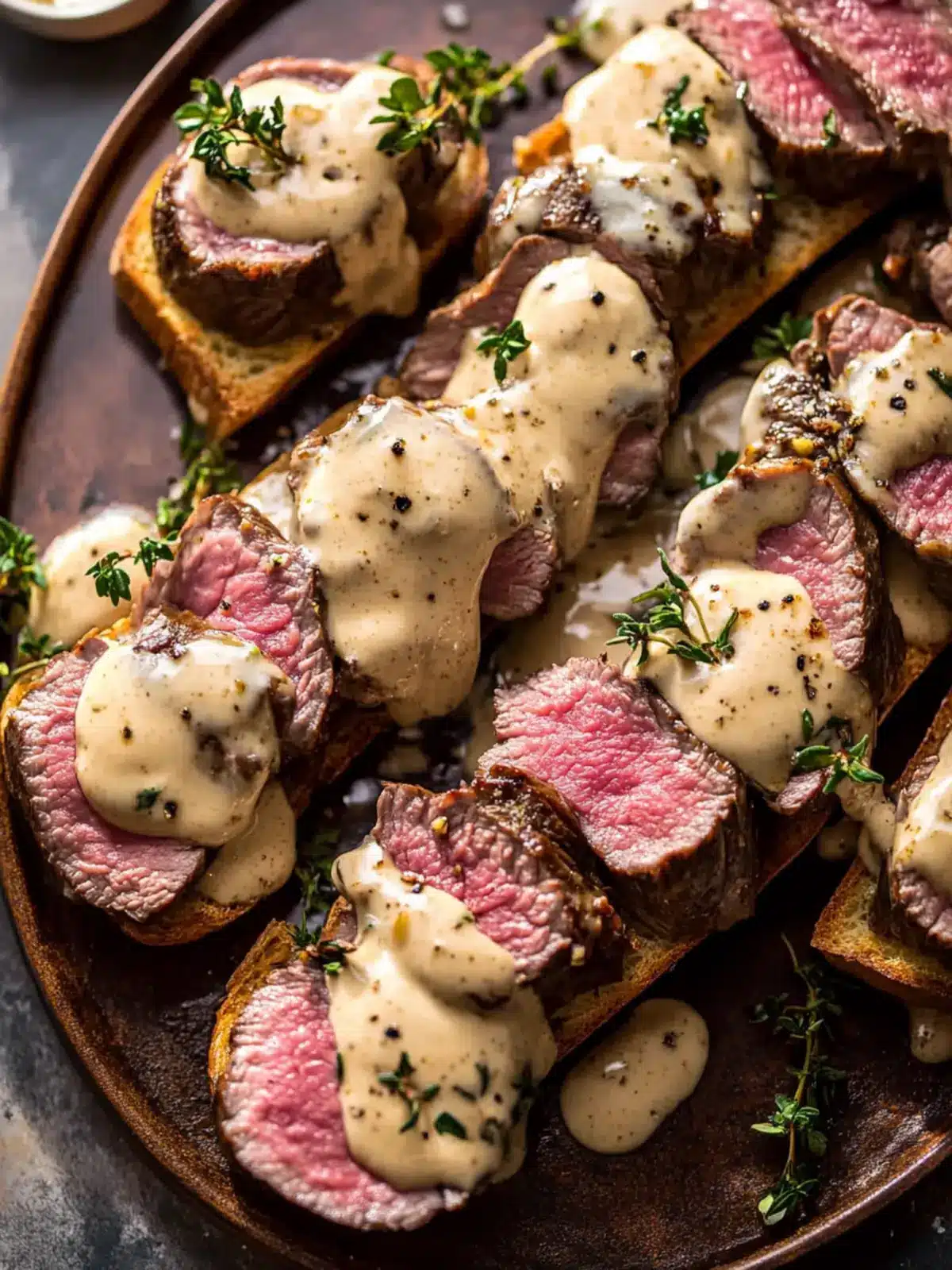 Beef Tenderloin Crostini with Parmesan Wine Cream Sauce Bliss 3 Beef Tenderloin Crostini with Parmesan Wine Cream Sauce