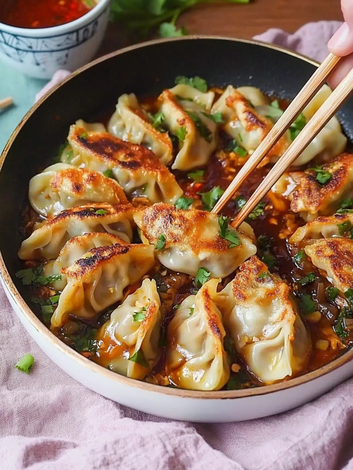 One Pan Baked Satay Dumplings with Spicy Peanut Sauce 4 One Pan Baked Satay Dumplings