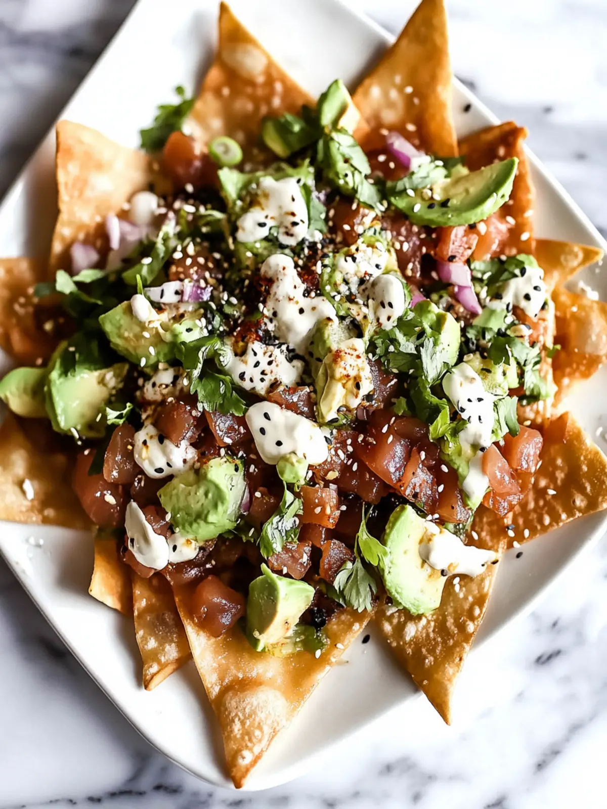 Ahi Tuna Wonton Nachos with Wasabi Mayo for a Party Kickoff 4 Ahi Tuna Wonton Nachos with Wasabi Mayo