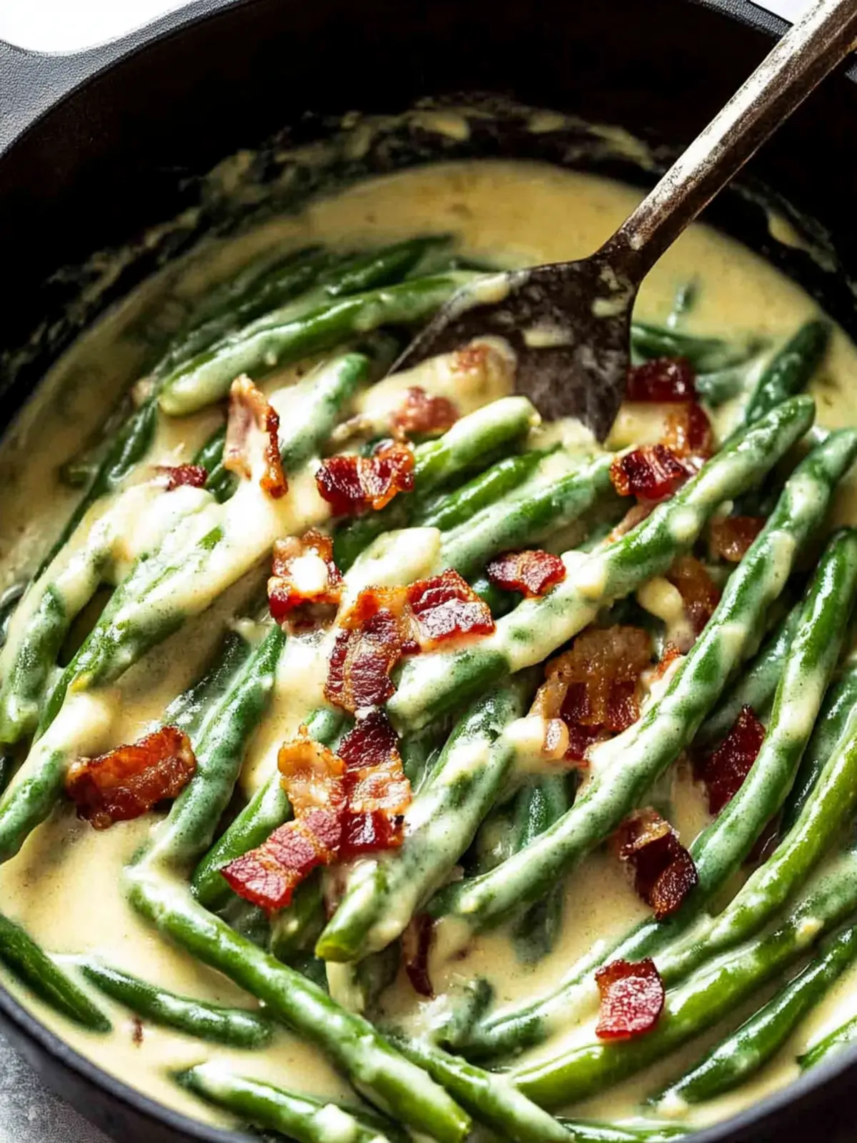 Savor Green Beans in Creamy Parmesan Sauce with Bacon Delight 3 Green Beans in Creamy Parmesan Sauce with bacon