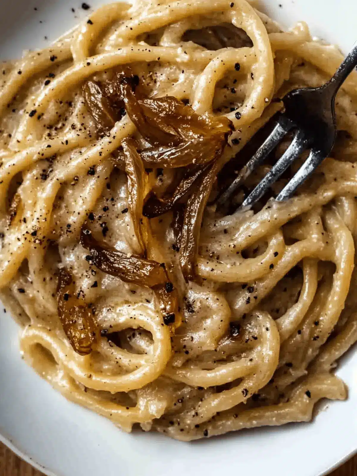 Creamy Easy Cacio e Pepe with Sweet Caramelized Onions 2 Easy cacio e pepe with caramelized onions