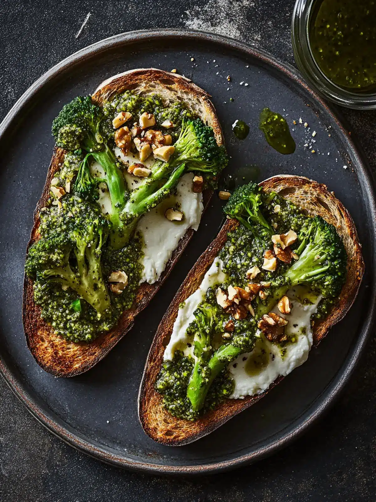Delicious Goat's Cheese & Tenderstem Broccoli Walnut Pesto Toast 2 Goat's cheese, Tenderstem broccoli and walnut pesto on toast