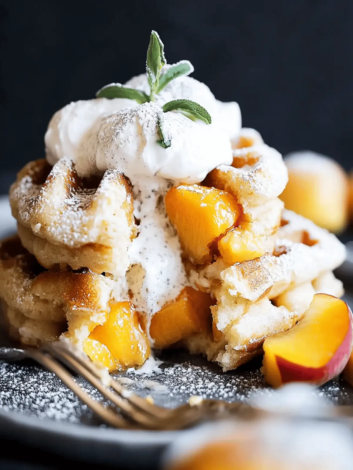 Irresistible Churro Waffles with Peaches & Cream Delight 3 Churro Waffles with Peaches & Cream