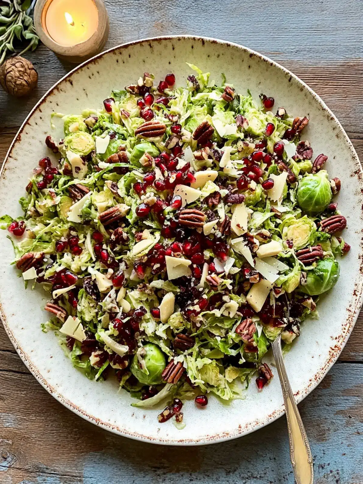 Shaved Brussels Sprout Salad with Pomegranate & Crunchy Pecans 4 Shaved Brussels Sprout Salad with Pomegranate and Candied Pecans