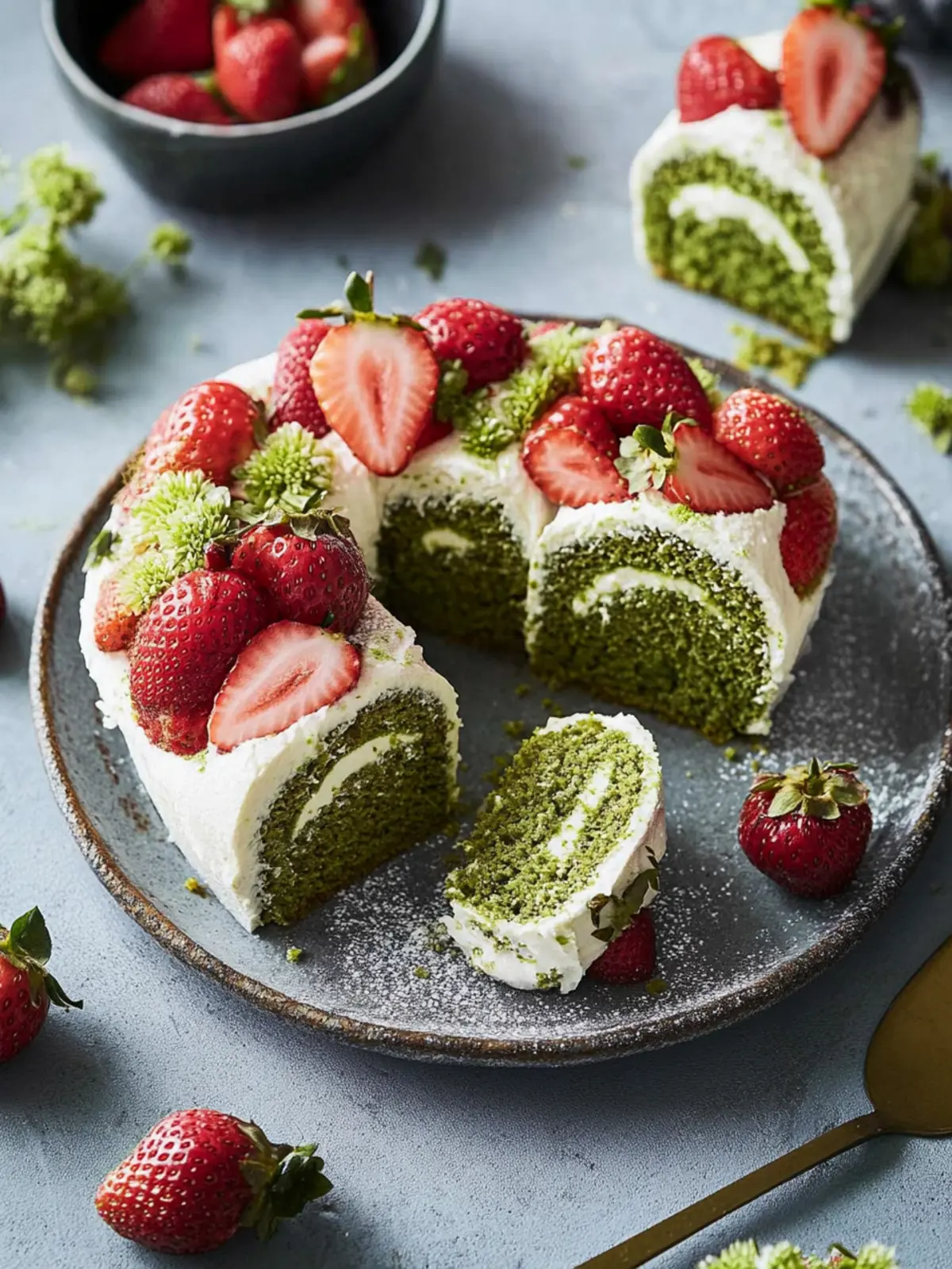 Delightful Matcha and Strawberry Roulade to Satisfy Cravings 3 Matcha and strawberry roulade