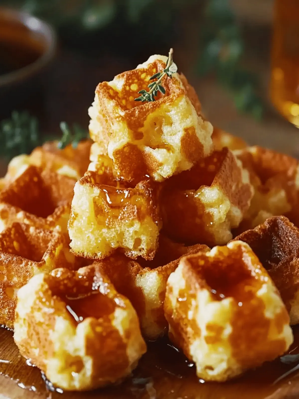 Delicious Cornbread Waffle Bites with Smoked Gouda and Honey 3 Cornbread Waffle Bites with Smoked Gouda and Honey