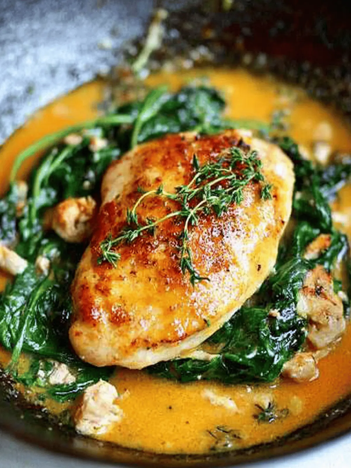 Savor Paprika Chicken & Spinach in White Wine Butter Thyme Sauce 3 Paprika Chicken & Spinach with White Wine Butter Thyme Sauce