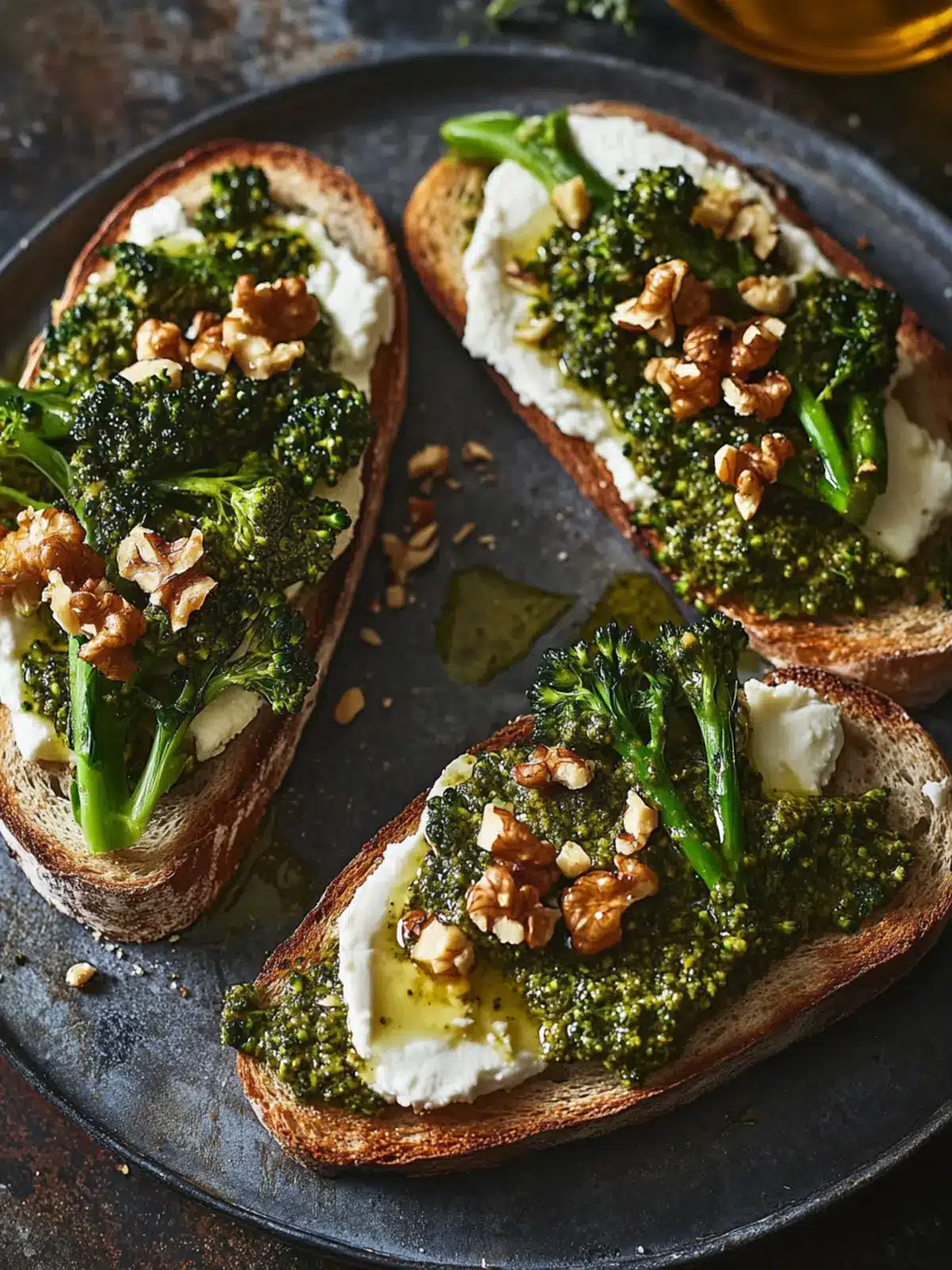 Delicious Goat's Cheese & Tenderstem Broccoli Walnut Pesto Toast 3 Goat's cheese, Tenderstem broccoli and walnut pesto on toast