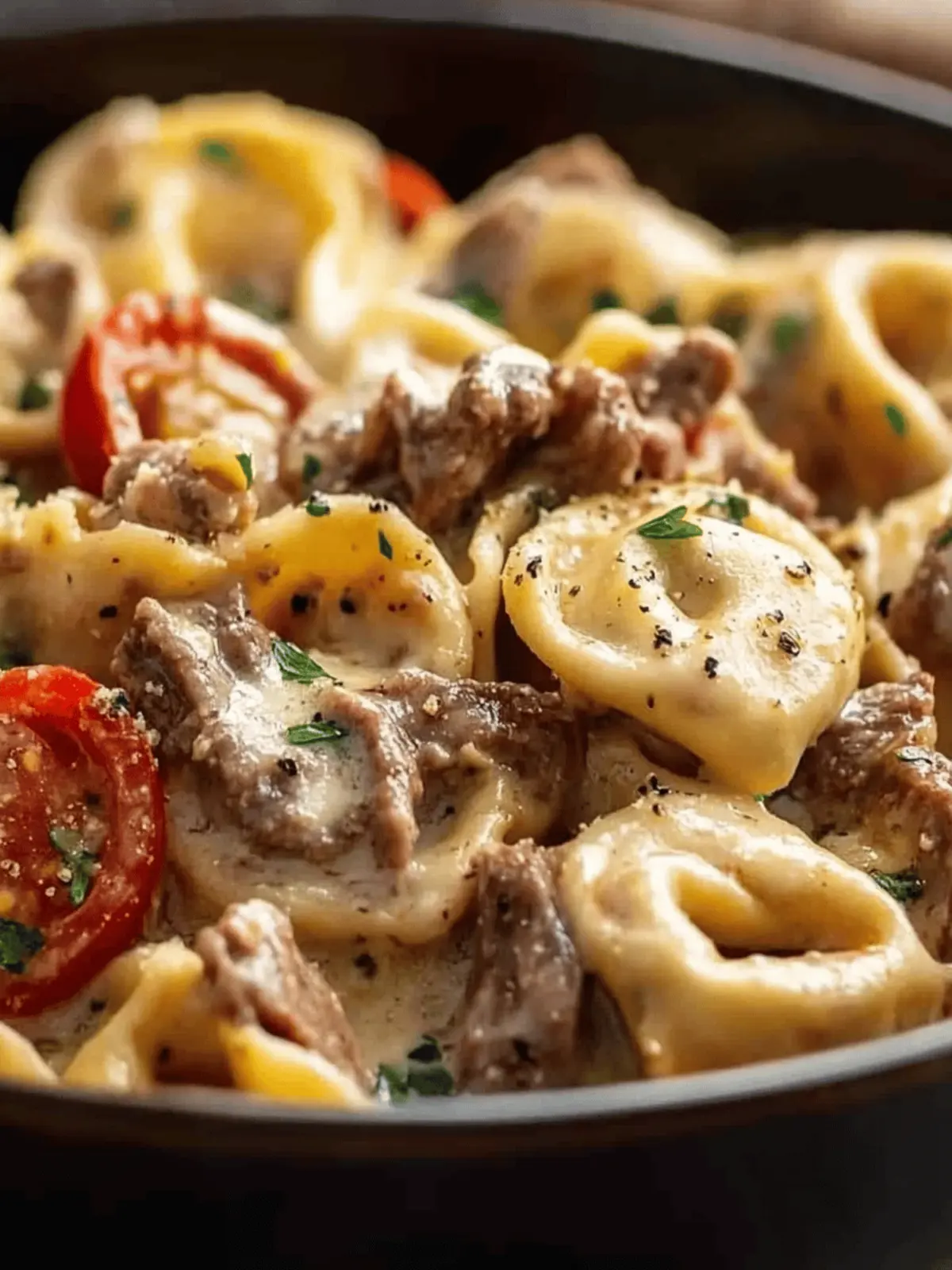 Cheesesteak Tortellini in Rich Provolone Sauce for Comfort Time 4 Cheesesteak Tortellini in Rich Provolone Sauce