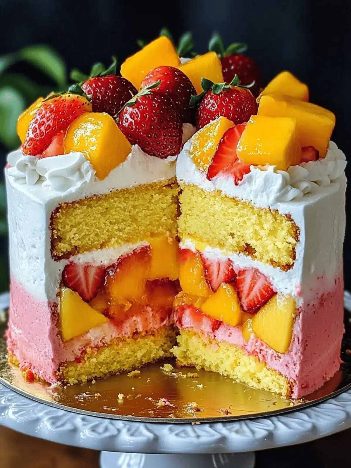 Delightful Strawberry Mango Split Cake: No-Bake Summer Bliss 2 Strawberry Mango Split Cake
