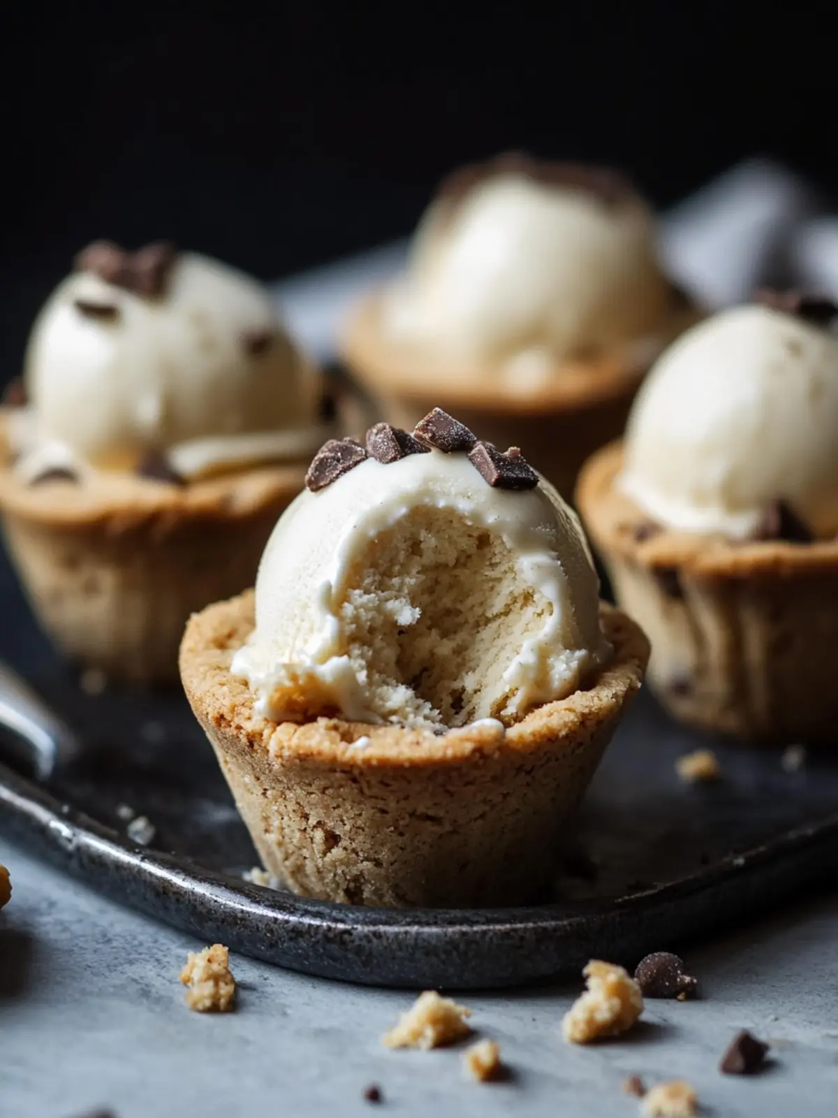 Cookie Dough Cups with Vanilla Ice Cream: A Treat to Remember 4 Cookie dough cups with vanilla ice cream