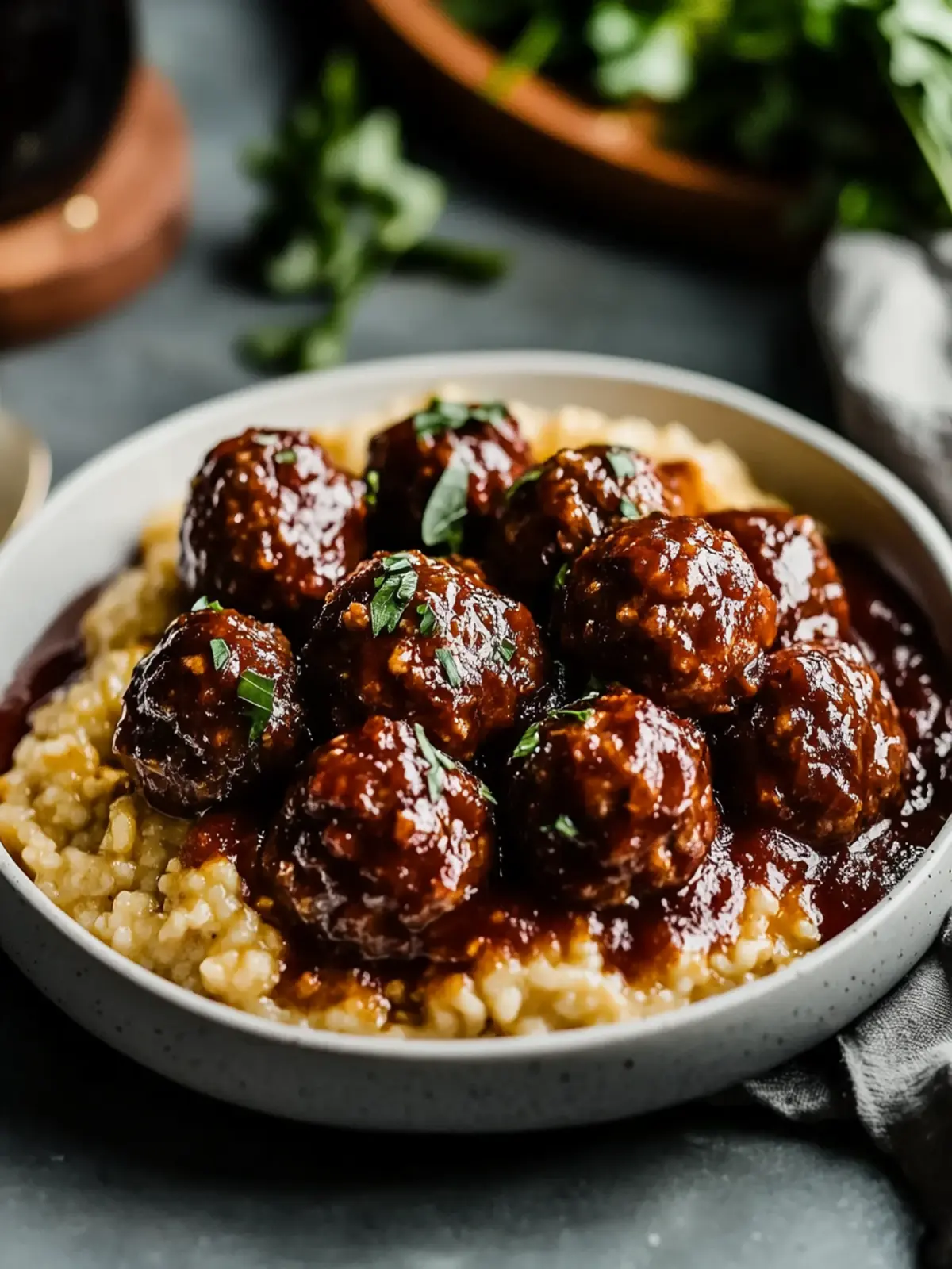 Red Wine Braised Meatballs on Creamy Polenta Pure Comfort! 2 Red Wine Braised Meatballs